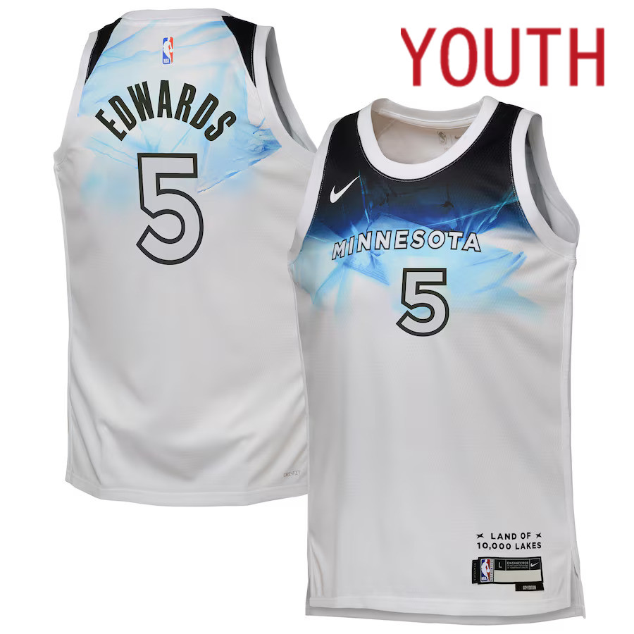 Youth Minnesota Timberwolves #5 Anthony Edwards Nike White City Edition 2024-25 Swingman Player NBA Jersey